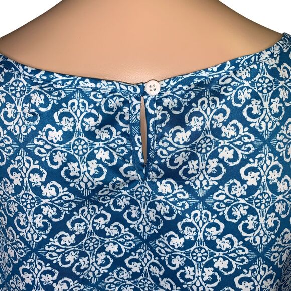 GAP Womens Blouse Top Silver Collared Sleeveless Pullover Teal White Medium - Picture 5 of 12